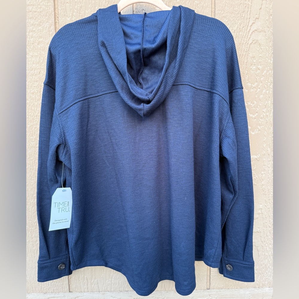 Time and Tru Navy Ribbed V-Neck Sweater Sz : L - Picture 3 of 4